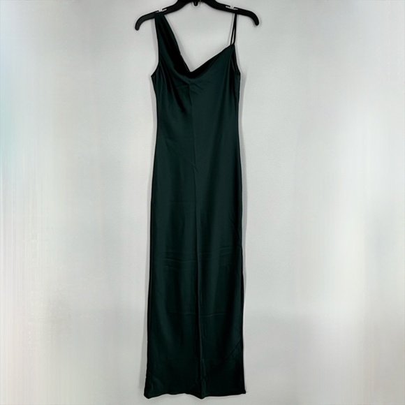 Social Bridesmaid Womens XS Asymmetrical One-Shoulder Cowl Maxi Slip Dress Green - Picture 2 of 11
